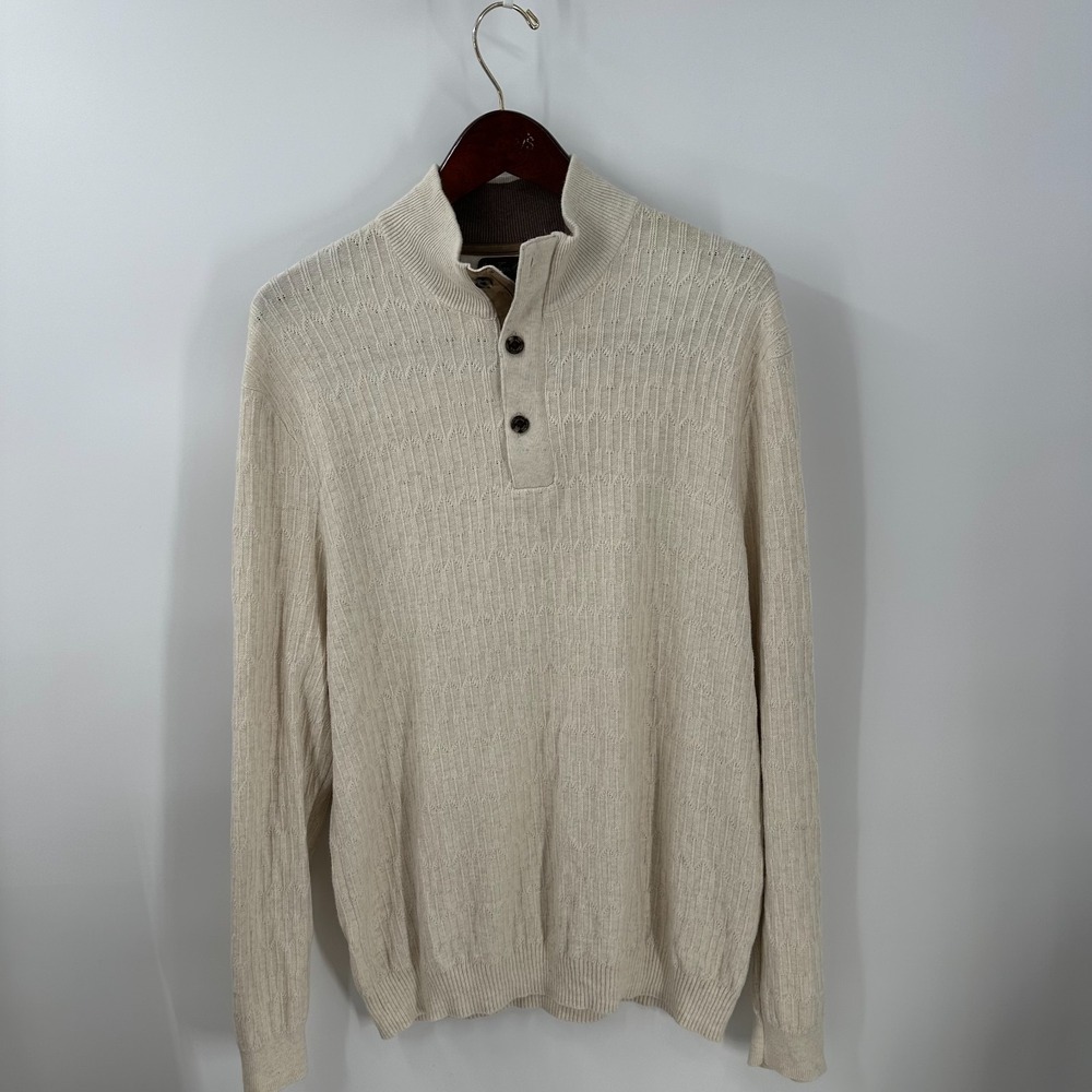 Tasso Elba Waffle Knit Elbow Patch Classic‎ Pullover Sweater Sandstone khaki L